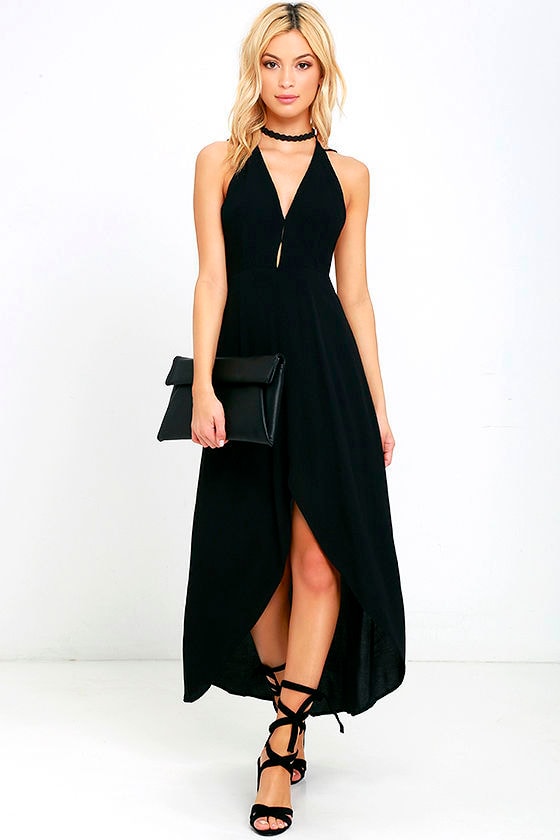 Black High Low Halter Dress